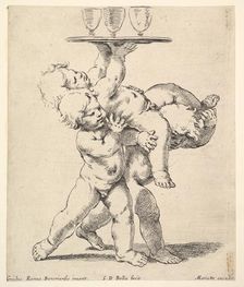 Three children carrying a tray, ca. 1638. Creator: Stefano della Bella
