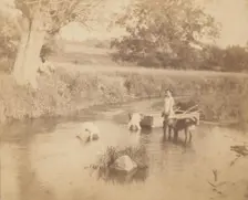 [Three Children and a Dog Playing in the Creek, July 4, 1883], 1883., 1883. Creator: Thomas Eakins