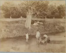[Three Children and a Dog Playing in the Creek, July 4, 1883], 1883., 1883. Creator: Thomas Eakins