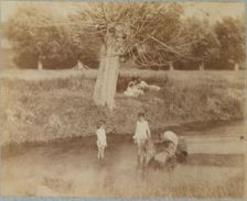 [Three Children and a Dog Playing in the Creek, July 4, 1883], 1883., 1883. Creator: Thomas Eakins