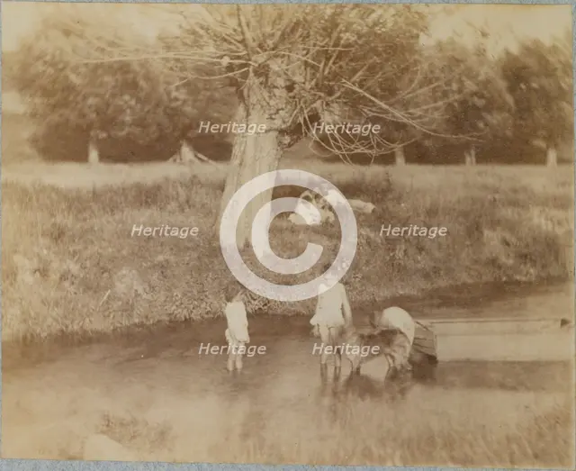 [Three Children and a Dog Playing in the Creek, July 4, 1883], 1883., 1883. Creator: Thomas Eakins.