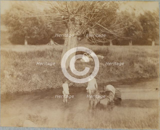 [Three Children and a Dog Playing in the Creek, July 4, 1883], 1883., 1883. Creator: Thomas Eakins.