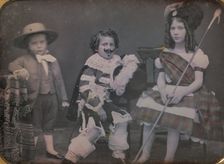 Three Children in Costume, 1850s. Creator: Unknown