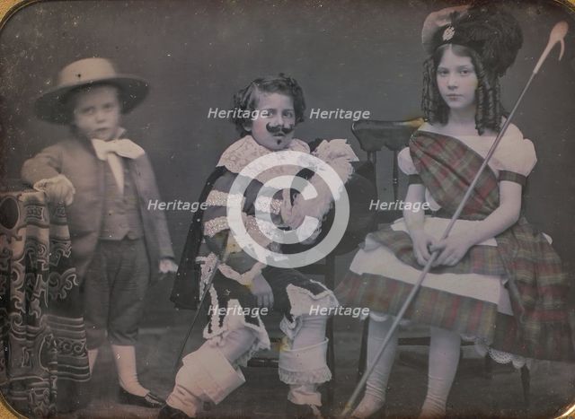 Three Children in Costume, 1850s. Creator: Unknown.