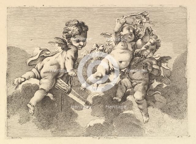 Three Children in Clouds, 18th century. Creator: Monogrammist DA.