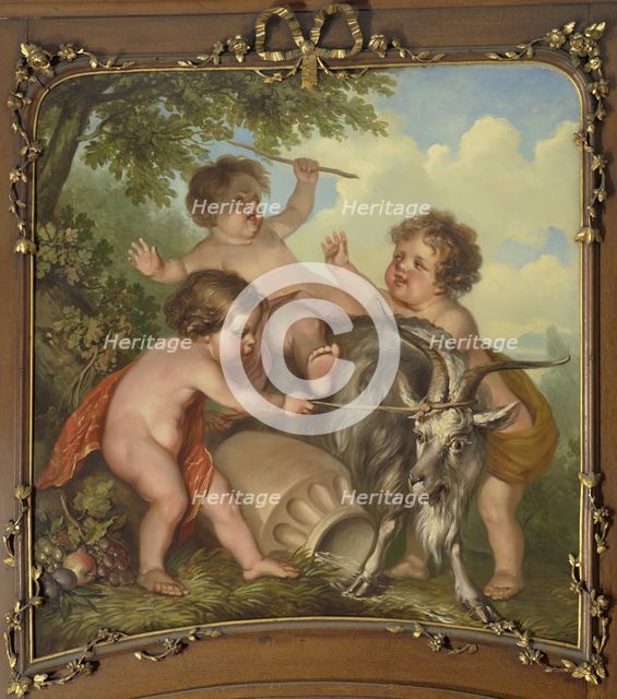 Three children playing with a goat, 1771.  Creator: Juriaan Andriessen.