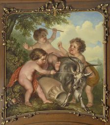 Three children playing with a goat, 1771. Creator: Juriaan Andriessen