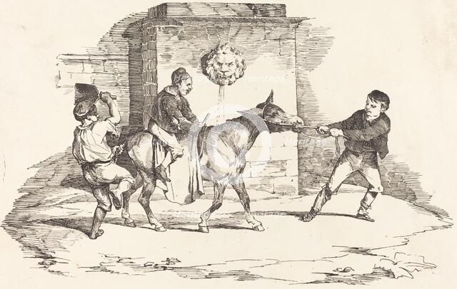 Three Children Playing with a Donkey (Trois enfants jouant avec un ane), 1820. Creator: Theodore Gericault.