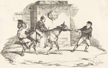 Three Children Playing with a Donkey (Trois enfants jouant avec un ane), 1820. Creator: Theodore Gericault