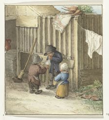 Three children playing with a pig bladder, 1775-1833. Creator: Jean Bernard