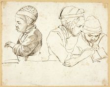 Three Children (recto); Sketches of Head, Eyes, Lips, and Flowers (verso), 18th century. Creator: possibly Daniel Nikolaus Chodowiecki German, 1726-1802