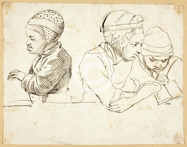 Three Children (recto); Sketches of Head, Eyes, Lips, and Flowers (verso), 18th century. Creator: possibly Daniel Nikolaus Chodowiecki German, 1726-1802.