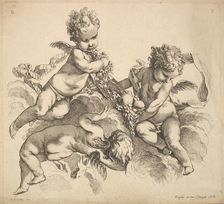 Three Children with a Fruit Plate, 1738-45. Creator: Gabriel Huquier