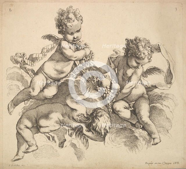 Three Children with a Fruit Plate, 1738-45. Creator: Gabriel Huquier.