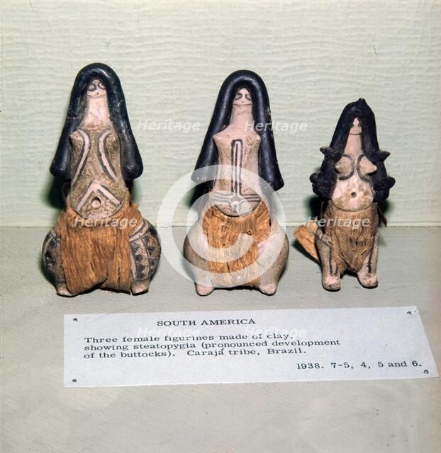 Three Clay Female Fertility figures from Caraja Tribe, Brazil showing Steatopygia Artist: Unknown.