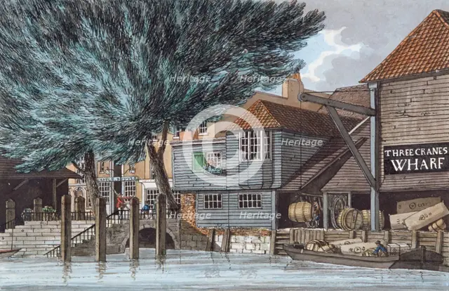 'Three Cranes Wharf', 1801. Artist: Charles Tomkins