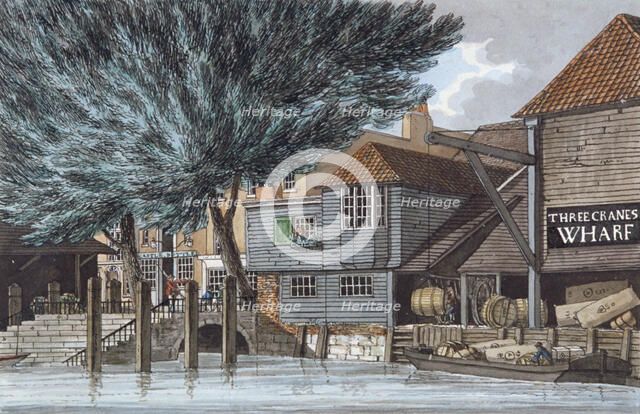 'Three Cranes Wharf', 1801. Artist: Charles Tomkins