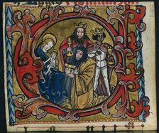 Three Cuttings from a Missal: Initial C with the Adoration of the Magi, c. 1470-1500. Creator: Unknown