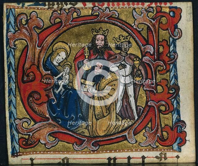Three Cuttings from a Missal: Initial C with the Adoration of the Magi, c. 1470-1500. Creator: Unknown.