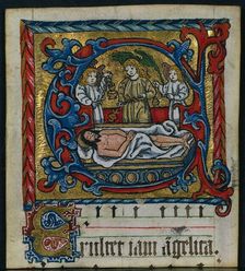 Three Cuttings from a Missal: Initial E with the Angels of the Entombment, c. 1470-1500. Creator: Unknown