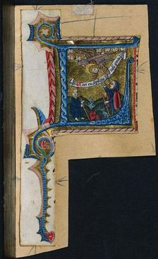 Three Cuttings from a Missal: Initial L with the Annunciation to the Shepherds, c. 1470-1500. Creator: Unknown