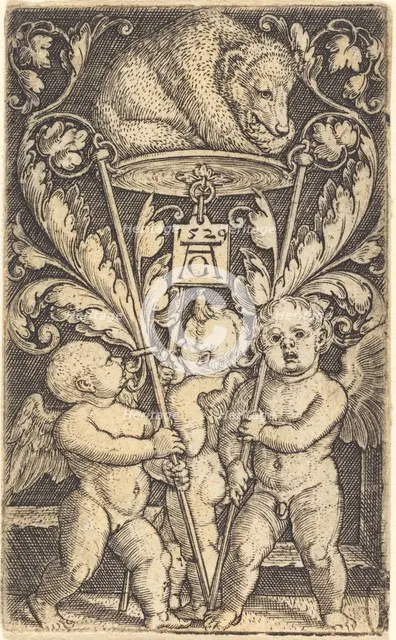 Three Cupids and a Bear, 1529. Creator: Heinrich Aldegrever.