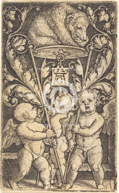 Three Cupids and a Bear, 1529. Creator: Heinrich Aldegrever.