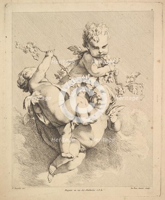 Three Cupids Playing with Vine Branches. Creator: Louis Felix de la Rue.