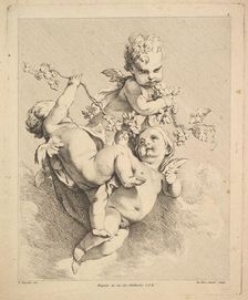 Three Cupids Playing with Vine Branches. Creator: Louis Felix de la Rue