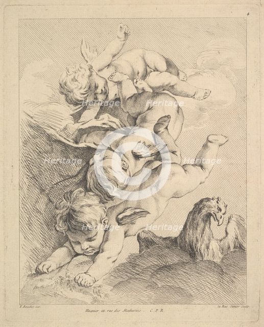 Three Cupids Turning a Somersault, an Eagle on the Right. Creator: Louis Felix de la Rue.