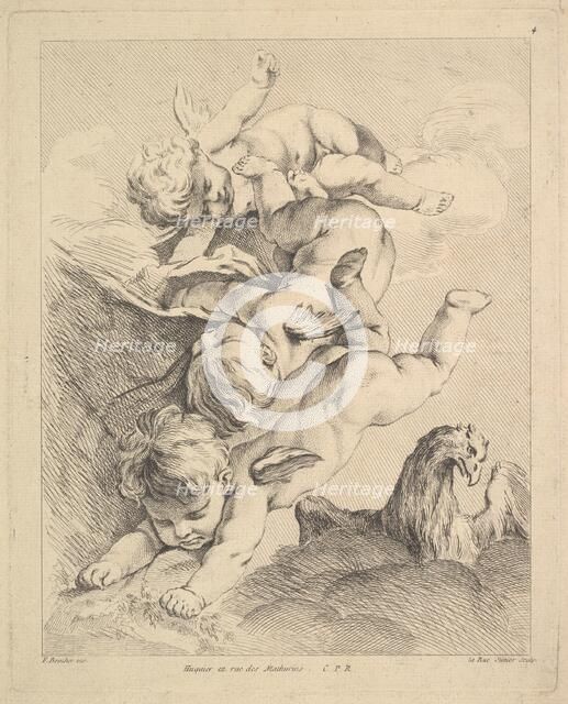 Three Cupids Turning a Somersault, an Eagle on the Right. Creator: Louis Felix de la Rue.