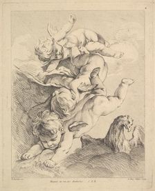 Three Cupids Turning a Somersault, an Eagle on the Right. Creator: Louis Felix de la Rue