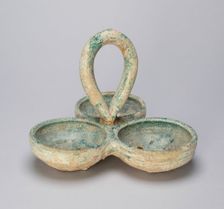 Three-Cupped Dish with Loop Handle, Eastern Han dynasty (A.D. 25-220), 1st century. Creator: Unknown