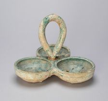 Three-Cupped Dish with Loop Handle, Eastern Han dynasty (A.D. 25-220), 1st century. Creator: Unknown