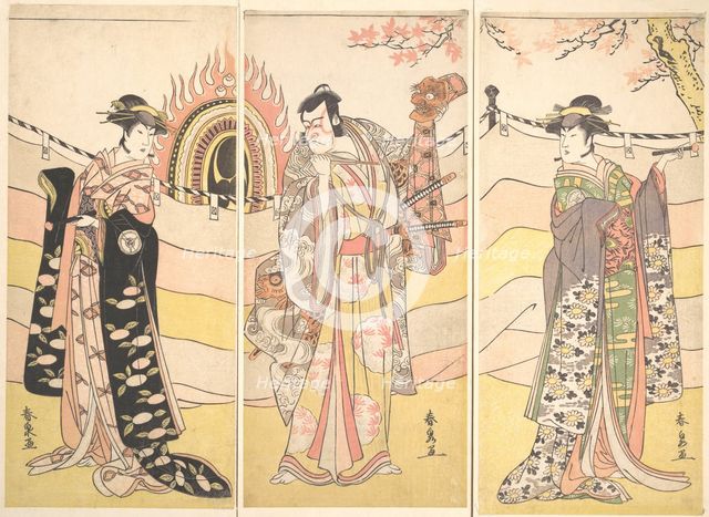 Three Actors in Beautiful Costumes Performing a Religious Dance, ca. 1785. Creator: Katsukawa Shunsen.