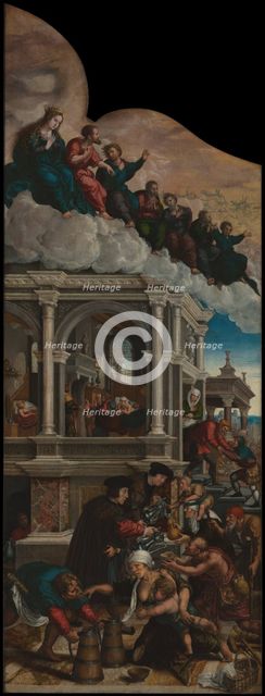 Three Acts of Mercy: Giving the Thirsty to drink, Visiting the Sick and Sheltering..., 1517-24/25. Creator: Bernaert van Orley.