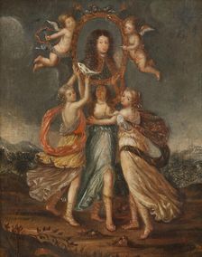Three Allegorical Figures Bearing the Portrait of Karl XI of Sweden, c17th century. Creator: David Klocker Ehrenstrahl