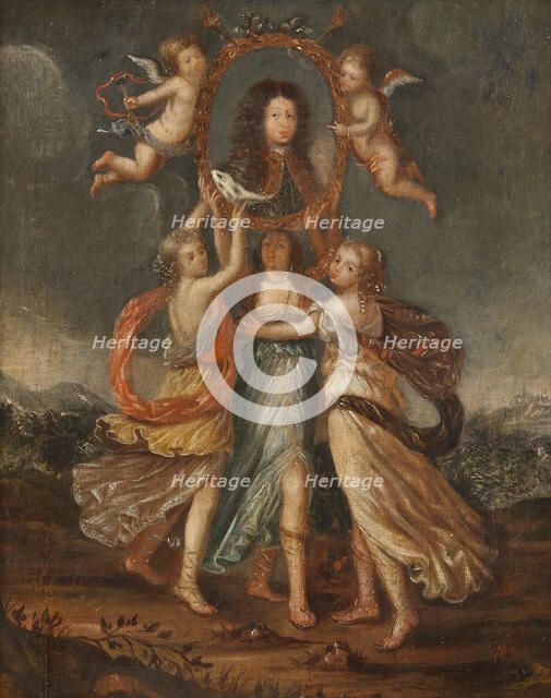 Three Allegorical Figures Bearing the Portrait of Karl XI of Sweden, c17th century. Creator: David Klocker Ehrenstrahl.