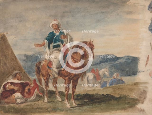 Three Arab Horsemen at an Encampment, 1832-37. Creator: Eugene Delacroix.