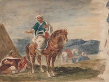 Three Arab Horsemen at an Encampment, 1832-37. Creator: Eugene Delacroix