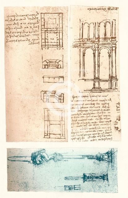 Three architectural drawings, c1472-c1519 (1883). Artist: Leonardo da Vinci.