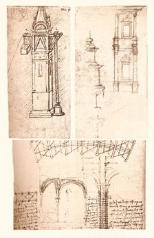 Three architectural drawings, c1472-c1519 (1883). Artist: Leonardo da Vinci