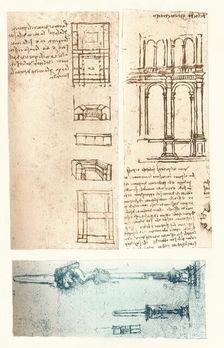 Three architectural drawings, c1472-c1519 (1883). Artist: Leonardo da Vinci