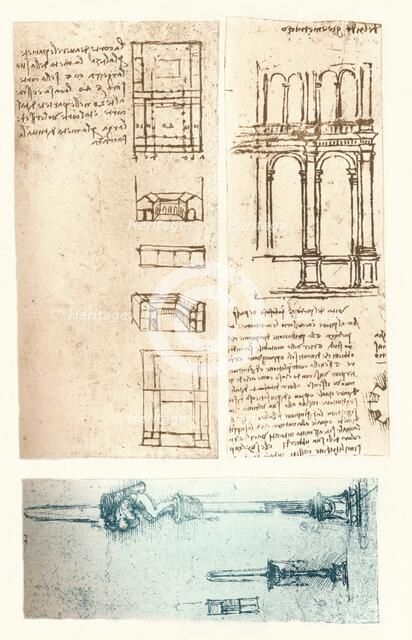 Three architectural drawings, c1472-c1519 (1883). Artist: Leonardo da Vinci.