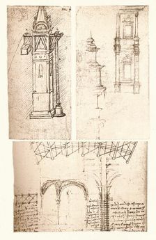 Three architectural drawings, c1472-c1519 (1883). Artist: Leonardo da Vinci