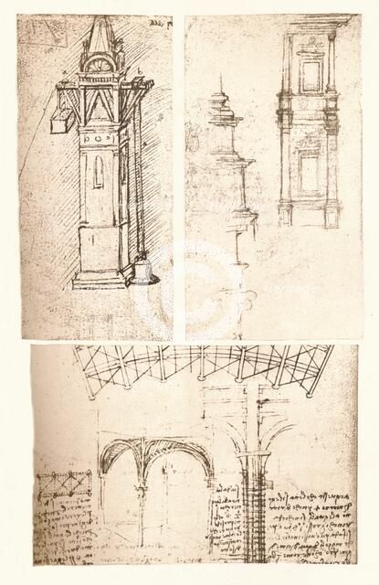 Three architectural drawings, c1472-c1519 (1883). Artist: Leonardo da Vinci.