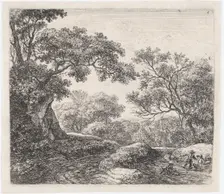 Three Boys and Their Dogs (L'Allée dans le Bois), 17th century. Creator: Anthonie Waterloo