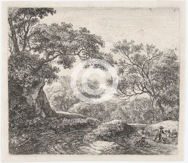 Three Boys and Their Dogs (L'Allée dans le Bois), 17th century. Creator: Anthonie Waterloo.
