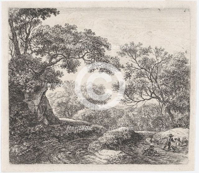 Three Boys and Their Dogs (L'Allée dans le Bois), 17th century. Creator: Anthonie Waterloo.