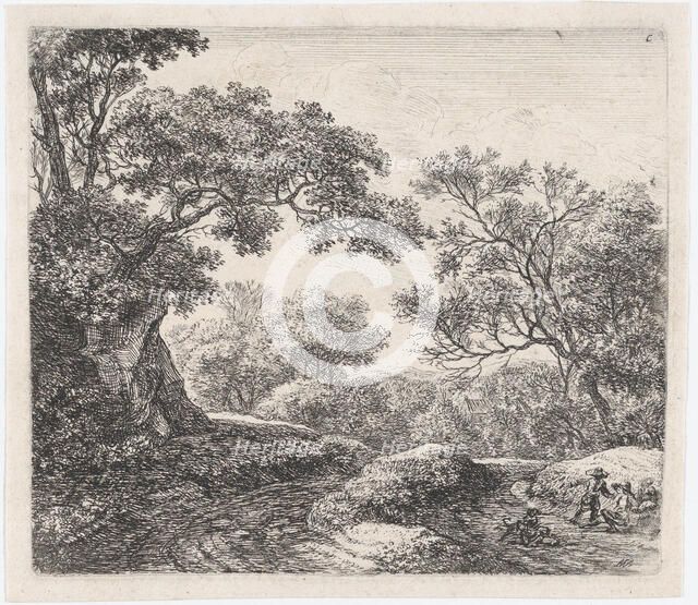 Three Boys and Their Dogs (L'Allée dans le Bois), 17th century. Creator: Anthonie Waterloo.